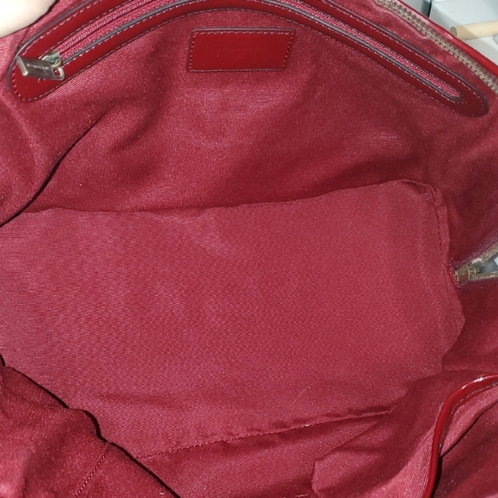 RARE Vintage Burberry Check Burgundy Patent Leather Trim Handle Bag - Picture 12 of 17